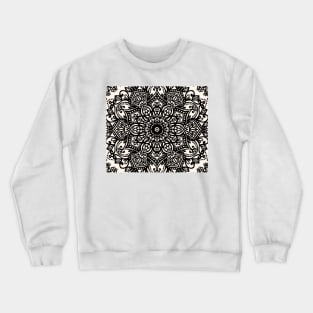 Black and Cream Mandala Tapestry Pattern Crewneck Sweatshirt